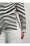Modal Fabric Women's Striped Long Sleeve Blouse with Slit Detail - 4