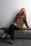 Maternity Long Sleeve Velvet Shirt with Front Pockets Aci Brown - 2