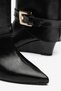 Women's Black Wedge Heeled Boots with Gold Buckle Detail and Pointed Toe Leather Boots - 6