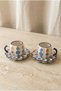 Hand-Painted Evil Eye Motif Ceramic Turkish Coffee Cup Set for 2 People - Special Design Gift Coffee Cup with Wavy Plate - 2