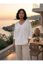 Italian Flower Embroidered V-Neck Tricot Blouse - 2
