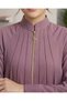 Women’s High-Neck Zipper Pleated Dusty Purple Abaya With Scarf - 3