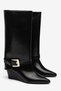 Women's Black Wedge Heeled Boots with Gold Buckle Detail and Pointed Toe Leather Boots - 4