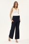 Maternity Wide-Leg Gabardine Fabric Pants, Elastic Waist and Adjustable (Navy Blue) - 2
