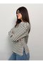 Modal Fabric Women's Striped Long Sleeve Blouse with Slit Detail - 2