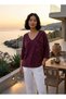 Italian Flower Embroidered V-Neck Tricot Blouse - 2