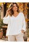 Italian Flower Embroidered V-Neck Tricot Blouse