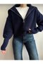 Navy Shawl Collar Zip-Up Knit Cardigan - 2
