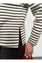 Modal Fabric Women's Striped Long Sleeve Blouse with Slit Detail - 4