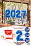 2027 New Year 4 Pieces Foil Number Balloon Set Blue 16 Inch Glass Display Ornament 100 Pieces with Tape - 2