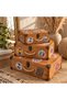 3-Piece Wooden Suitcase Set Yellow Antique Retro Decorative Suitcase Chest Set Handmade