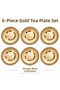Premium 6 Piece Bracelet Tea Plate Set 12 cm Stainless Steel, Gold&Gold
