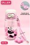 Diller Panda Double Drink Bottle with Straw, 650 ml Tritan Bottle with Wrist Strap