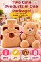Set of 2 Teddy Bear Plush Hot Water Bag and 26 cm Plush Toy Brown Double Set with Soft Cover - 2