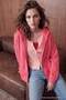 Pembe Kalın İçi Polarlı Kapüşonlu Oversize Cepli Örme Sweatshirt TWOAW27SW00218