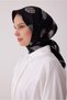 وشاح حرير تويل أسود بنمط هندسي 100% 4427-02 - 2