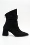 Women's Thick Heeled Pointed Toe Bellows Black Suede Back Zipper Boots