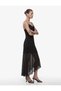 Cowl Neck Asymmetrical Cut Sleeveless Stone-Detail Long Tulle Evening Dress