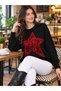 Black Crew Neck Star Patterned Oversized Women's Knitwear Sweater - 4