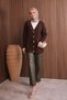 Women's V-Neck Bronze Buttoned Bearded Knitwear Long Cardigan 3128 Brown - 5