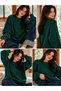 Green Crew Neck Oversized Women's Knit Sweater - 6