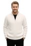 Men's Ecru Half-Zip Oversized Cut Knit Sweater – Soft Textured Knit Sweater 2608511
