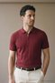 Men's Striped Claret Red Zippered Polo Knitwear T-Shirt - 4
