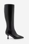 Women's Blunt Toe Stitched Detailed Zippered Thin Heeled Boots Lorven Black - 3