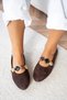 Retra Women's Flat Light Brown Suede Ballerinas with Natural Stone Accessories - 5
