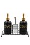 Essential Black Metal Wooden Handle Stand Set of 2 Liquid Soap Dispensers Black 420 Cc - 5