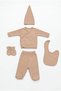 5 Piece Hospital Discharge Set Double-Breasted Top and Bottom Gloves Hat and Apron Set Organic 100% Cotton Beige - 4