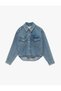 Classic Collar Buttoned Pocket Stoned Denim Light Indigo Women's Jacket 6Wal50005Md - 3