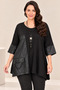 Plus-Size Women's Crew Neck 3/4-Sleeve Blouse with Chain Detail and Pocket Detail, Black