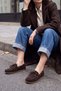 Women's Oval Toe Genuine Leather Lace-Up Moccasin Drawstring Loafer Casual Shoes Rudez Brown Suede - 2
