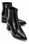 Women's Plain Pointed Heeled Boots Black Croco