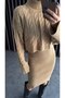 Women's High-Neck Knitted Motif Crop Sweater and Dress Set Biscuit - 6