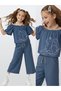 Girls' Set Denim Look Blouse Trousers Woven Summer 4-10 Years
