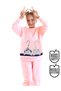 Girls Winter Cat and Stripes Patterned Pink Long Sleeve 2 Piece Tracksuit Set 3-8 Years