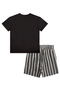 Boy's Croco Black T-Shirt and Striped Linen Look Summer Shorts Set - 5