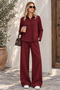 Oversize Draped Burgundy Shirt and Pants Two-Piece Set