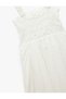 Cotton Lined Gipe Detailed Square Neck Long Strap Scalloped Brode Dress - 3
