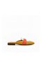 Genuine Leather Mustard Orange Blue Colored Women's Slippers – Colorful Stripe Detail