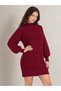Una Fiaba Burgundy Women's Half Fisherman Knitwear Knitted Dress - 4