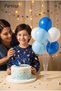 Space Themed Rocket Detailed 4-Piece Blue Glitter Number Candle & Balloon Stand Set - Birthday Decorations - 5