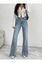 Women's Pale Green High Waist Straight Leg Jeans - 3