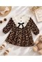 Girl's Brown Leopard Pattern Baby Collar Dress - 2
