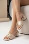 Women's Igor Beige Leather Belt Detailed Thick Heeled Comfortable Fit Slippers - 3
