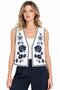 White Women's V-Neck Floral Embroidered Woven Crop Vest