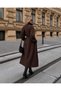Lorven Women's Brown Oversize High Collar Belted Long Trench Coat - 3