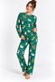 100% Cotton Green Long Sleeve Christmas Themed Snowman and Deer Printed Pajama Set - 3